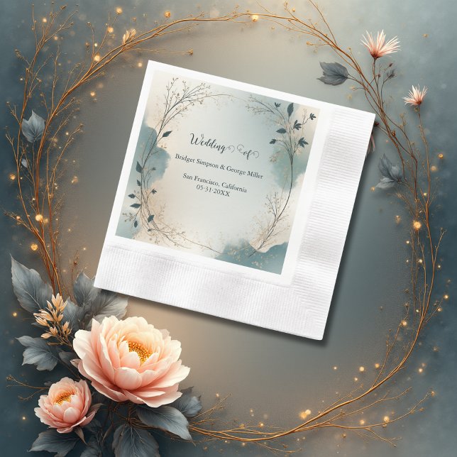 Servilleta De Papel Dusty Blue Beige Boho Chic foliage wreath Wedding (Subido por el creador)