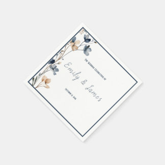 Servilleta De Papel Dusty Blue Beige Botanical Modern Elegant Wedding