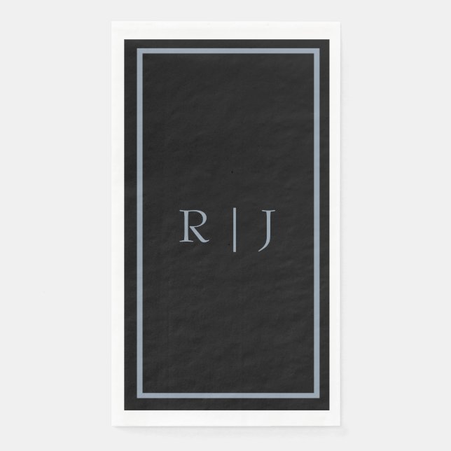 Servilleta De Papel Dusty Blue Black Monogram Letters Initials Wedding (Anverso)
