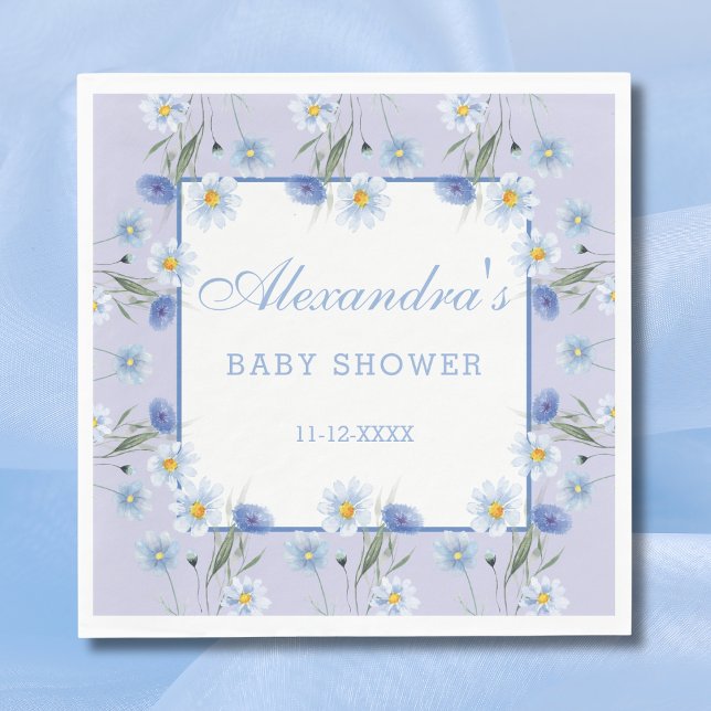 Servilleta De Papel Dusty Blue Boho Wildflower Baby Shower (Subido por el creador)
