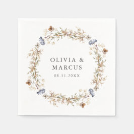 Servilleta De Papel Dusty Blue Boho Wildflower Wreath Boda