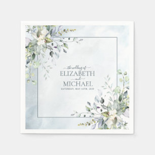 Servilleta De Papel Dusty Blue Botany Greenery Watercolor Boda