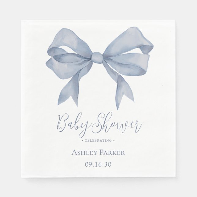 Servilleta De Papel Dusty Blue Bow Boy Baby Shower (Anverso)