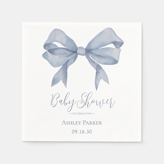 Servilleta De Papel Dusty Blue Bow Boy Baby Shower (Anverso)
