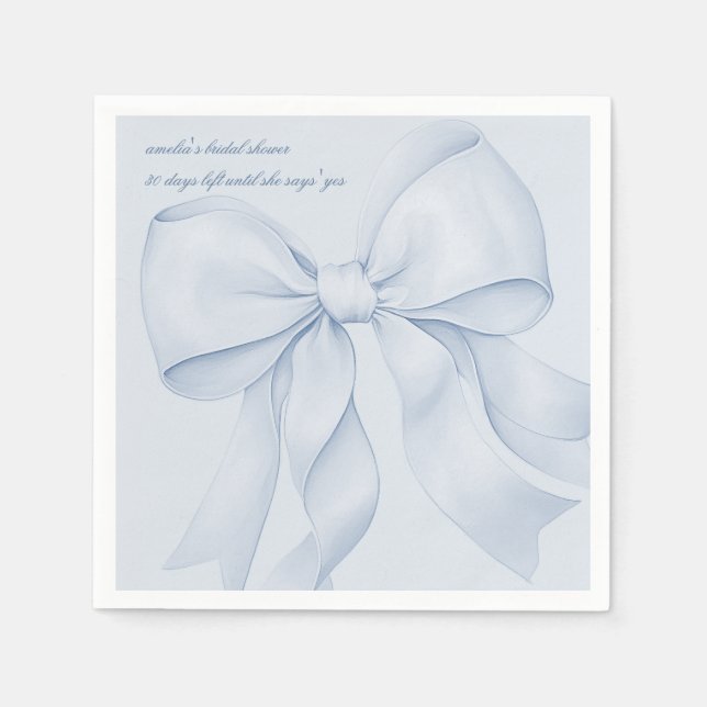Servilleta De Papel Dusty Blue Bow Bridal Shower Elegante (Anverso)