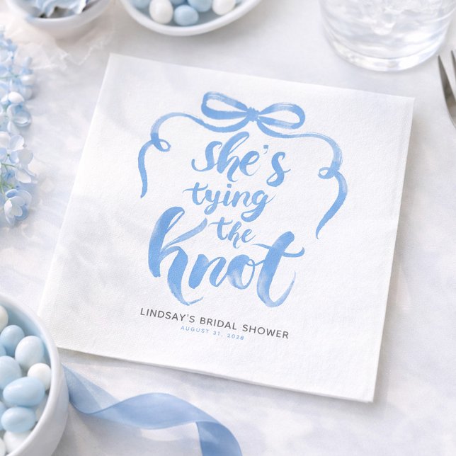Servilleta De Papel Dusty Blue Bow Ella se Casa Desayuno de Despedida  (Dusty Blue Bow Whimsical Bridal Shower Napkins She's Tying The Knot)