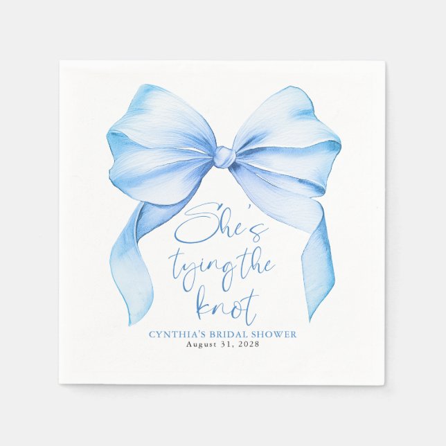 Servilleta De Papel Dusty Blue Bow She's Tying the Knot Bridal Shower (Anverso)