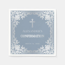 Dusty Blue Boy Confirmación Elegante Faux Silver