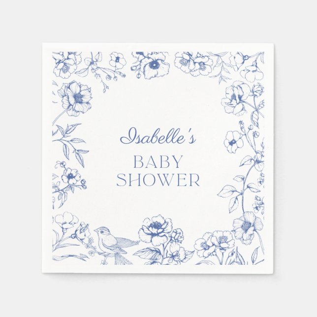 Servilleta De Papel Dusty Blue Chinoiserie Boy Baby Shower (Anverso)