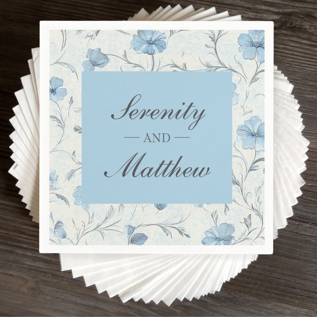 Servilleta De Papel Dusty Blue Country Garden Elegante Boda Floral (Subido por el creador)