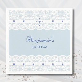Servilleta De Papel Dusty Blue Cross Christening Christian Baptism