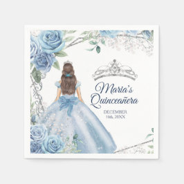 Servilleta De Papel Dusty Blue Dress Quinceañera Crown Birday