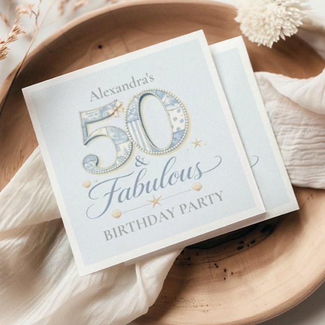 Servilleta De Papel Dusty Blue Elegant 50 & Fabulous Birthday (Subido por el creador)