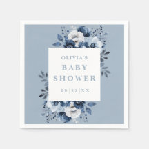 Dusty Blue Elegant Country Floral Baby Shower