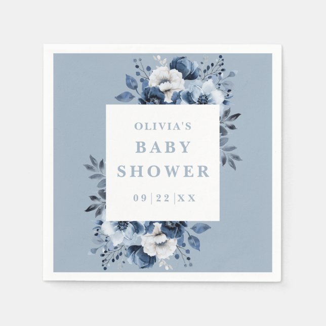 Servilleta De Papel Dusty Blue Elegant Country Floral Baby Shower (Anverso)