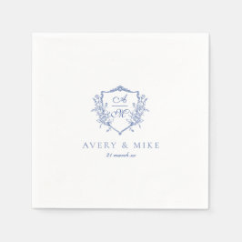Servilleta De Papel Dusty Blue Elegant Rosas de época Escudo Boda