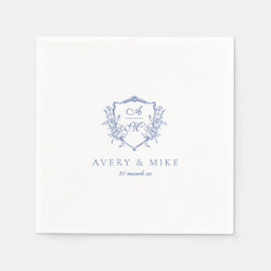 Servilleta De Papel Dusty Blue Elegant Rosas de época Escudo Boda