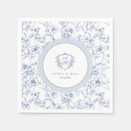 Servilleta De Papel Dusty Blue Elegant Rosas de época Escudo Boda