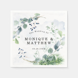 Servilleta De Papel Dusty Blue Eucalyptus Greenery Rústico Boda