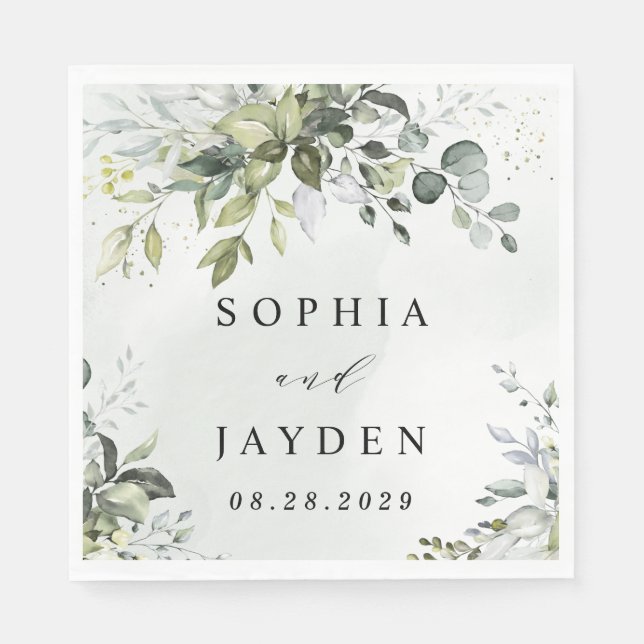 Servilleta De Papel Dusty Blue Eucalyptus Greenery Suculento Boda (Anverso)