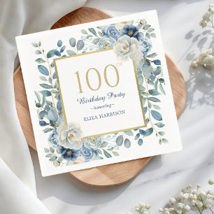 Servilleta De Papel Dusty Blue Floral 100 cumpleaños