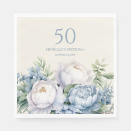 Servilleta De Papel Dusty Blue Floral Blanco 50 Nacimiento