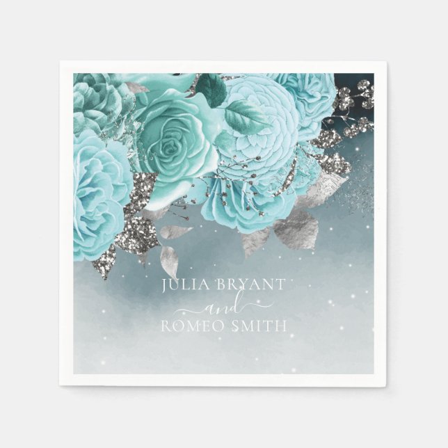 Servilleta De Papel Dusty Blue Floral Boda Luxury (Anverso)