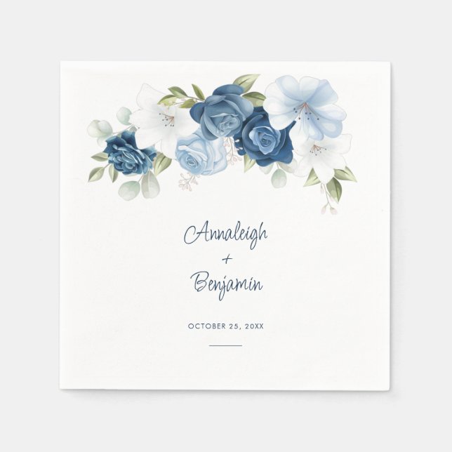Servilleta De Papel Dusty Blue Floral Greeneration Foliage Boda (Anverso)