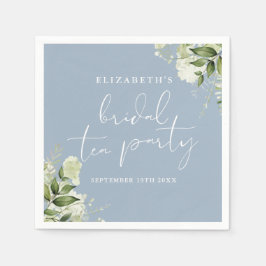 Servilleta De Papel Dusty Blue Floral Greeneration Script Bridal Tea F