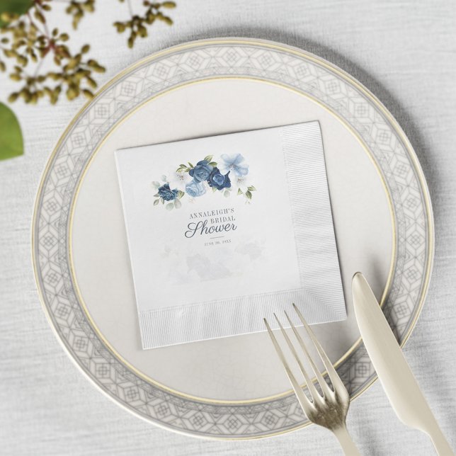 Servilleta De Papel Dusty Blue Floral Greenery Bridal Shower Paper (Subido por el creador)