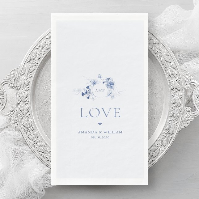 Servilleta De Papel Dusty Blue Floral Guest Toallas con "Amor" (Subido por el creador)