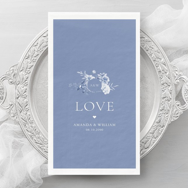 Servilleta De Papel Dusty Blue Floral Guest Towels with "Love"  (Subido por el creador)