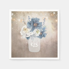 Servilleta De Papel Dusty Blue Floral Mason Jar Rustic Country