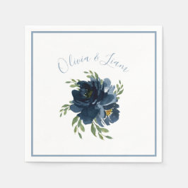 Servilleta De Papel Dusty Blue Floral Moderno Script Nombre elegante