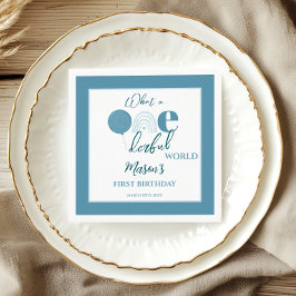 Servilleta De Papel Dusty Blue Framed Onederful World First Birthday