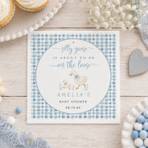 Dusty Blue Gingham Silly Goose Baby Shower Niño