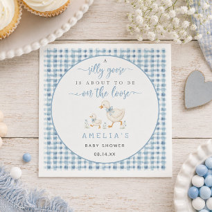 Servilleta De Papel Dusty Blue Gingham Silly Goose Baby Shower Niño
