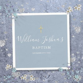 Servilleta De Papel Dusty Blue Gold Cross Baptism Christening