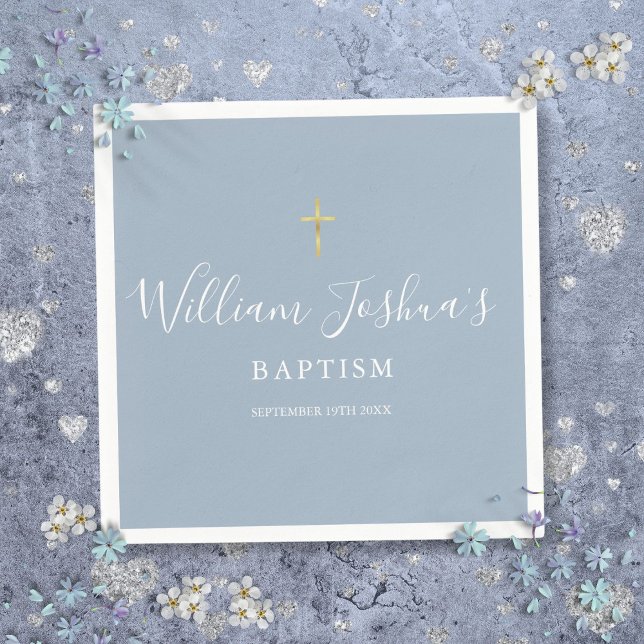 Servilleta De Papel Dusty Blue Gold Cross Baptism Christening (Dusty Blue Gold Cross Baptism Christening Napkins)