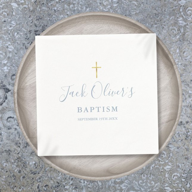 Servilleta De Papel Dusty Blue Gold Cross Baptism Christening (Dusty Blue Gold Cross Baptism Christening Napkins)