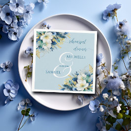 Servilleta De Papel Dusty Blue Gold Purpurina Ensayos Florales Cena