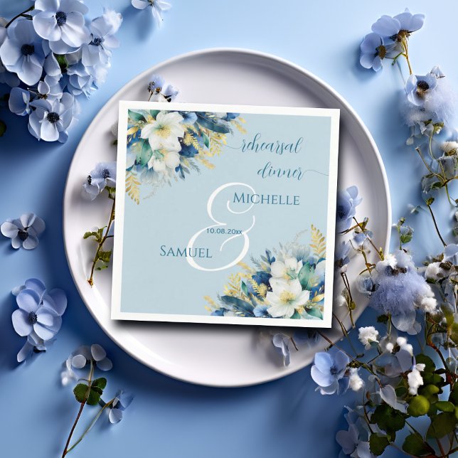 Servilleta De Papel Dusty Blue Gold Purpurina Ensayos Florales Cena (Subido por el creador)