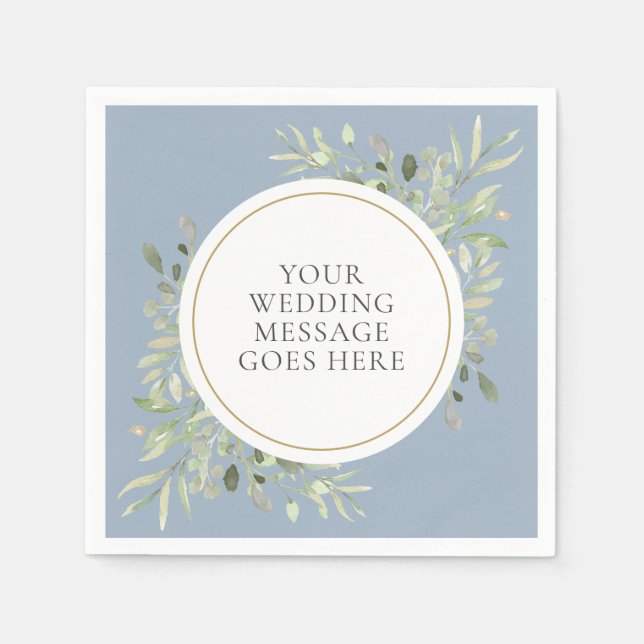 Servilleta De Papel Dusty Blue Greenery Foliage Boda Napkins (Anverso)