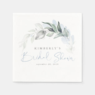 Servilleta De Papel Dusty Blue Greenery Hojas Elegante Desayuno Nupcia