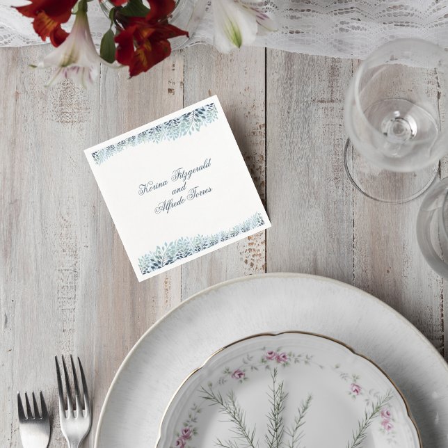Servilleta De Papel Dusty Blue Greenery Wedding Cocktail Napkin (Subido por el creador)