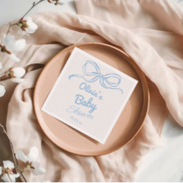 Servilleta De Papel Dusty Blue Hand Written Bow Baby Boy Shower