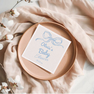 Servilleta De Papel Dusty Blue Hand Written Bow Baby Boy Shower