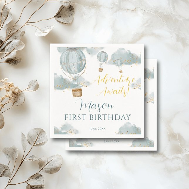 Servilleta De Papel Dusty Blue Hot Air Balloon Thon Birthday Boy (Subido por el creador)