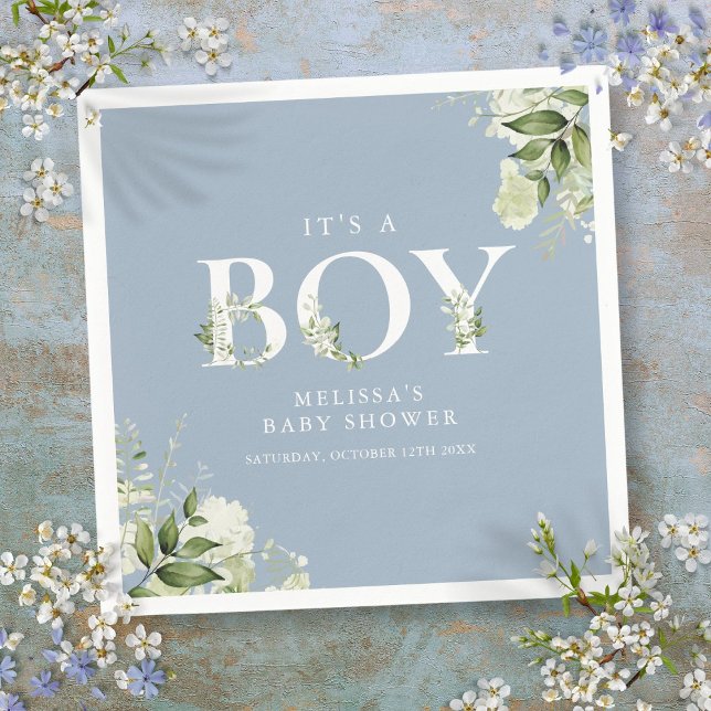 Servilleta De Papel Dusty Blue It A Boy Greenereneration Letter Baby S (Dusty Blue Its A Boy Greenery Letter Baby Shower Napkins)