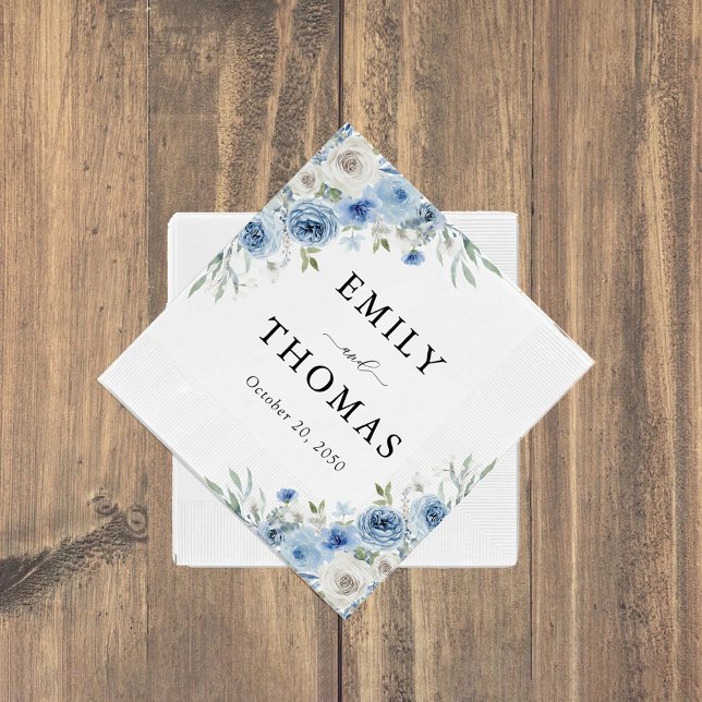 Servilleta De Papel Dusty Blue Ivory Wedding Napkin (Subido por el creador)